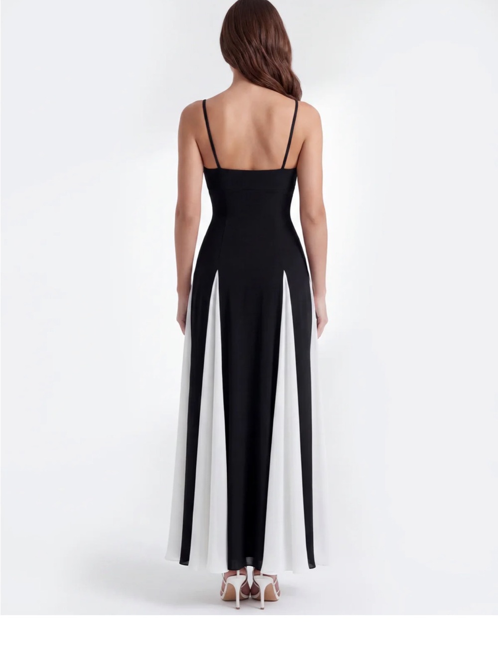 Spaghetti Strap Black & White Flowy Panel Maxi Dress - Picture 4 of 9